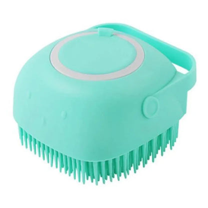 mint green silicone handheld bath brush with flexible bristles and circular grip