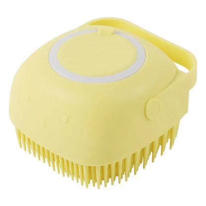 Yellow silicone scalp massager brush with soft flexible bristles and ergonomic handle